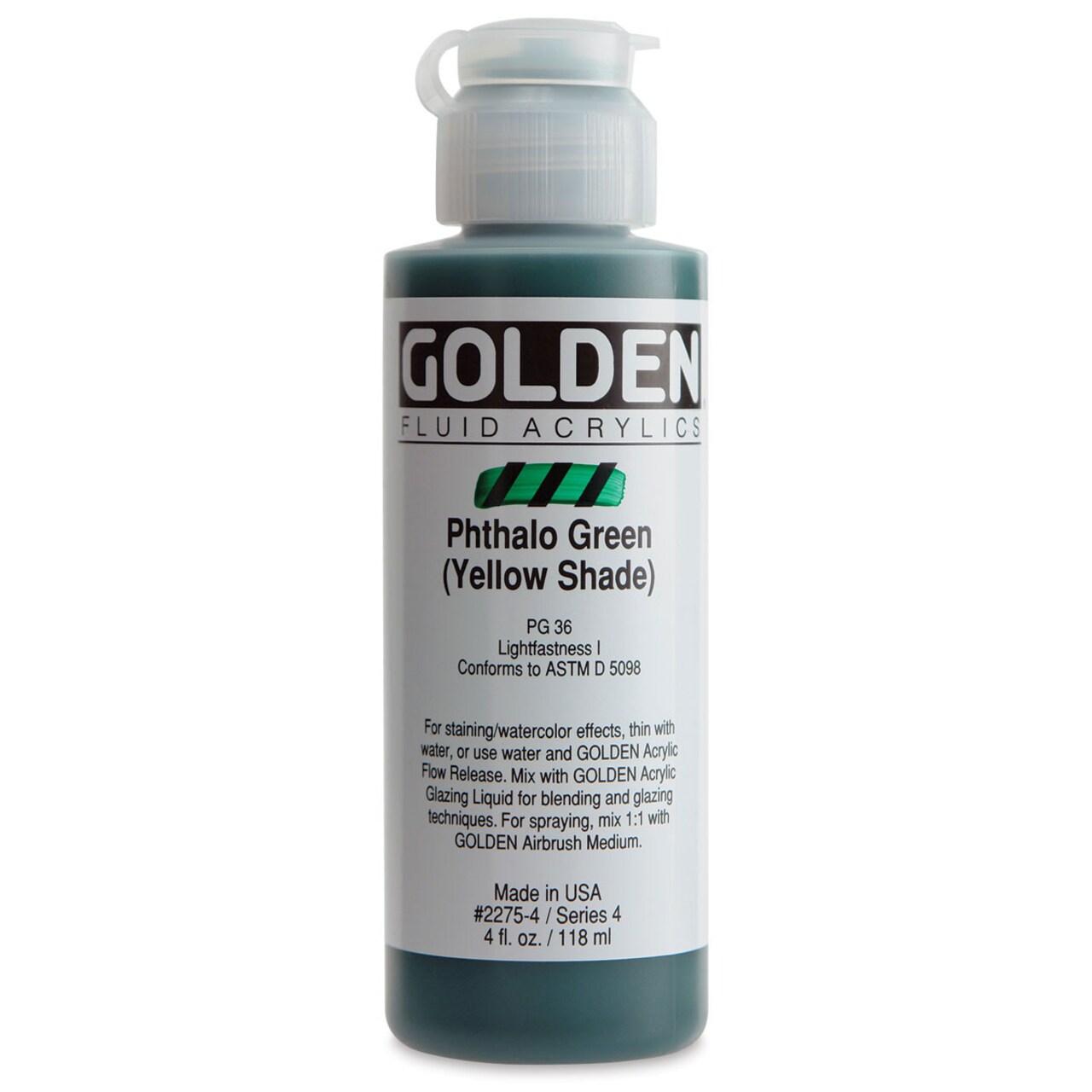 Golden Fluid Acrylics - Phthalo Green (Yellow Shade), 4 oz bottle